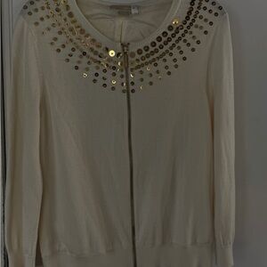 Michael Kors Cream Cardigan with Gold Accents